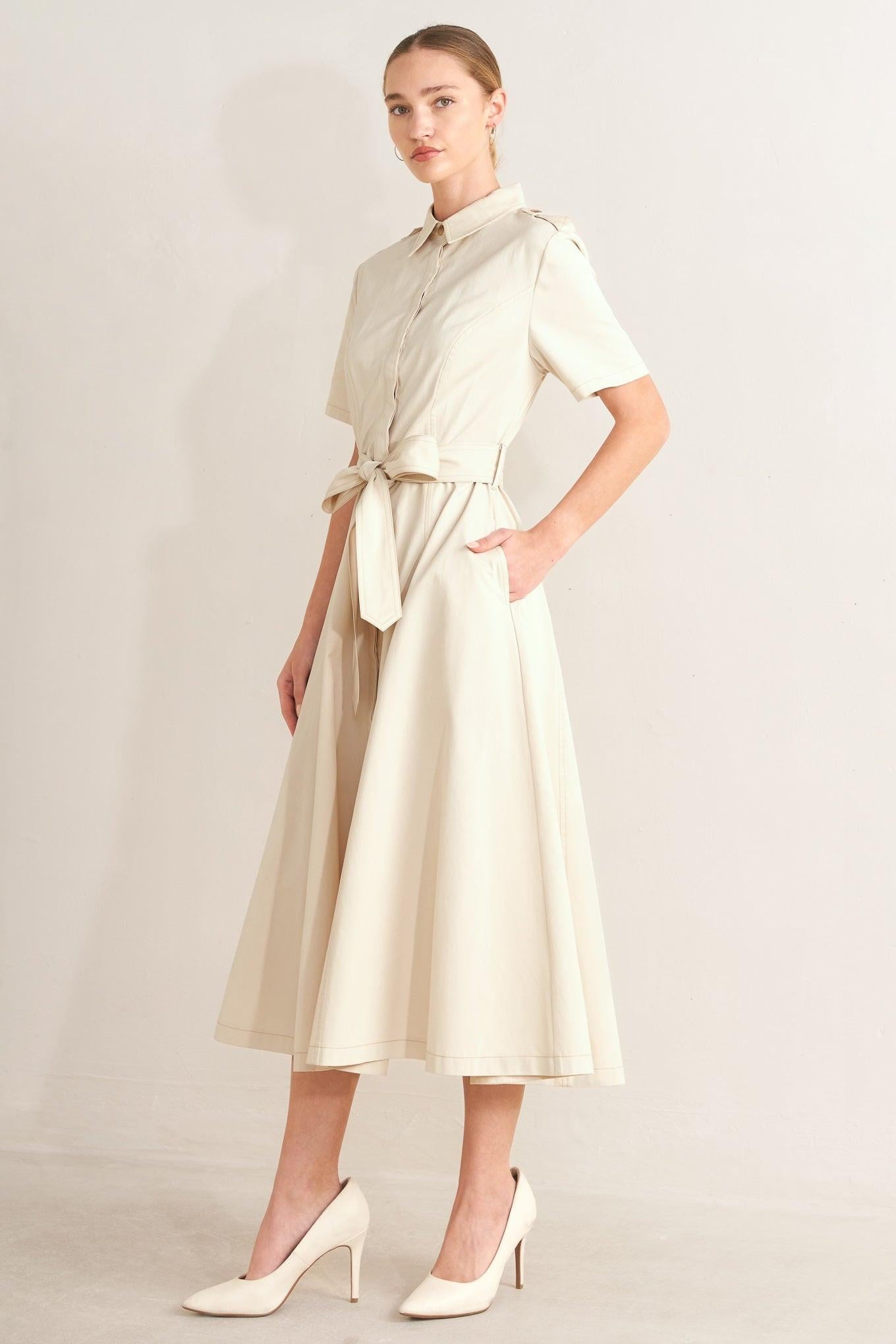 SANDSTONE GRACE WOVEN MIDI SHIRT DRESS - Glamourous Grace
