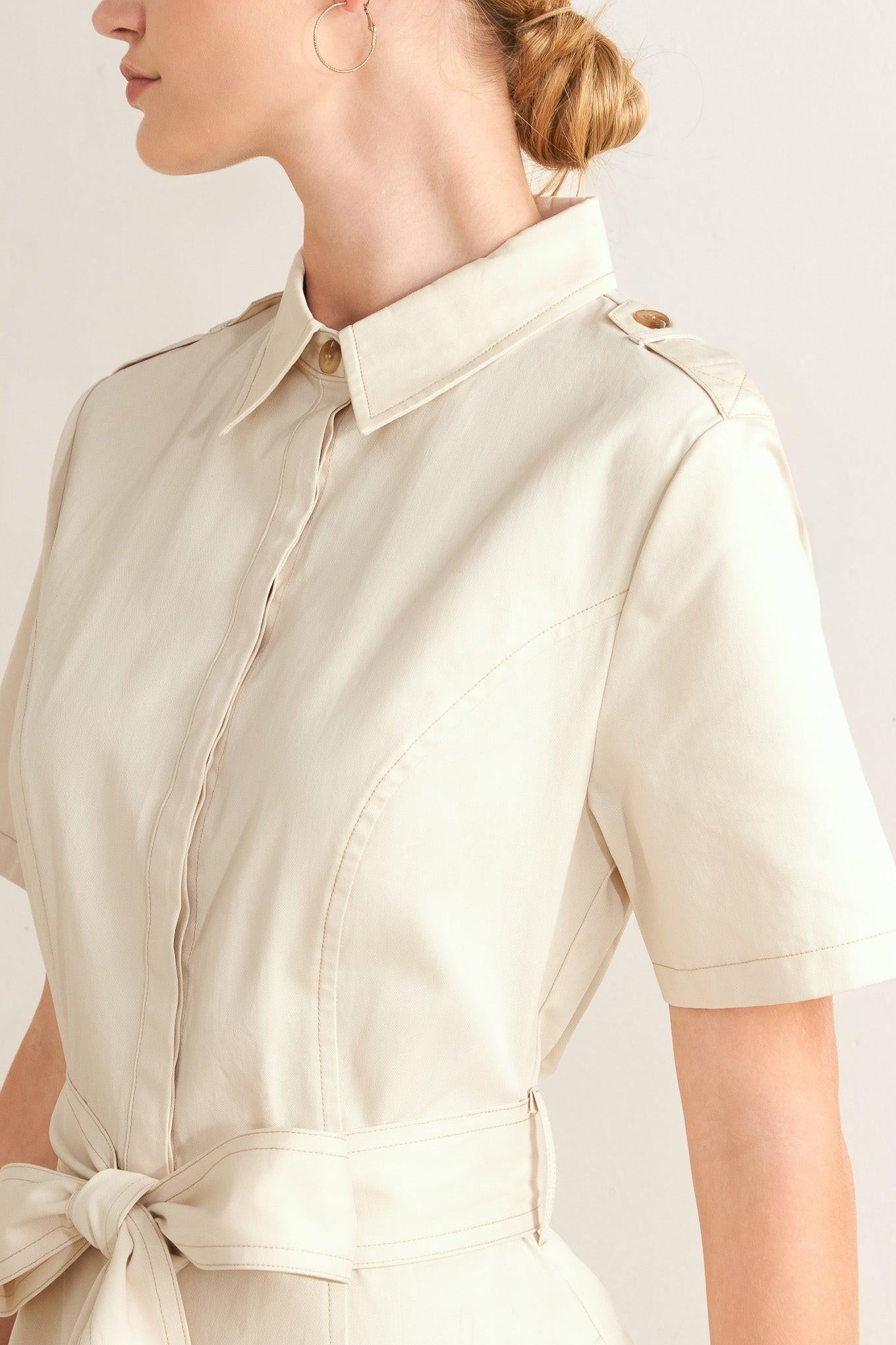 SANDSTONE GRACE WOVEN MIDI SHIRT DRESS - Glamourous Grace