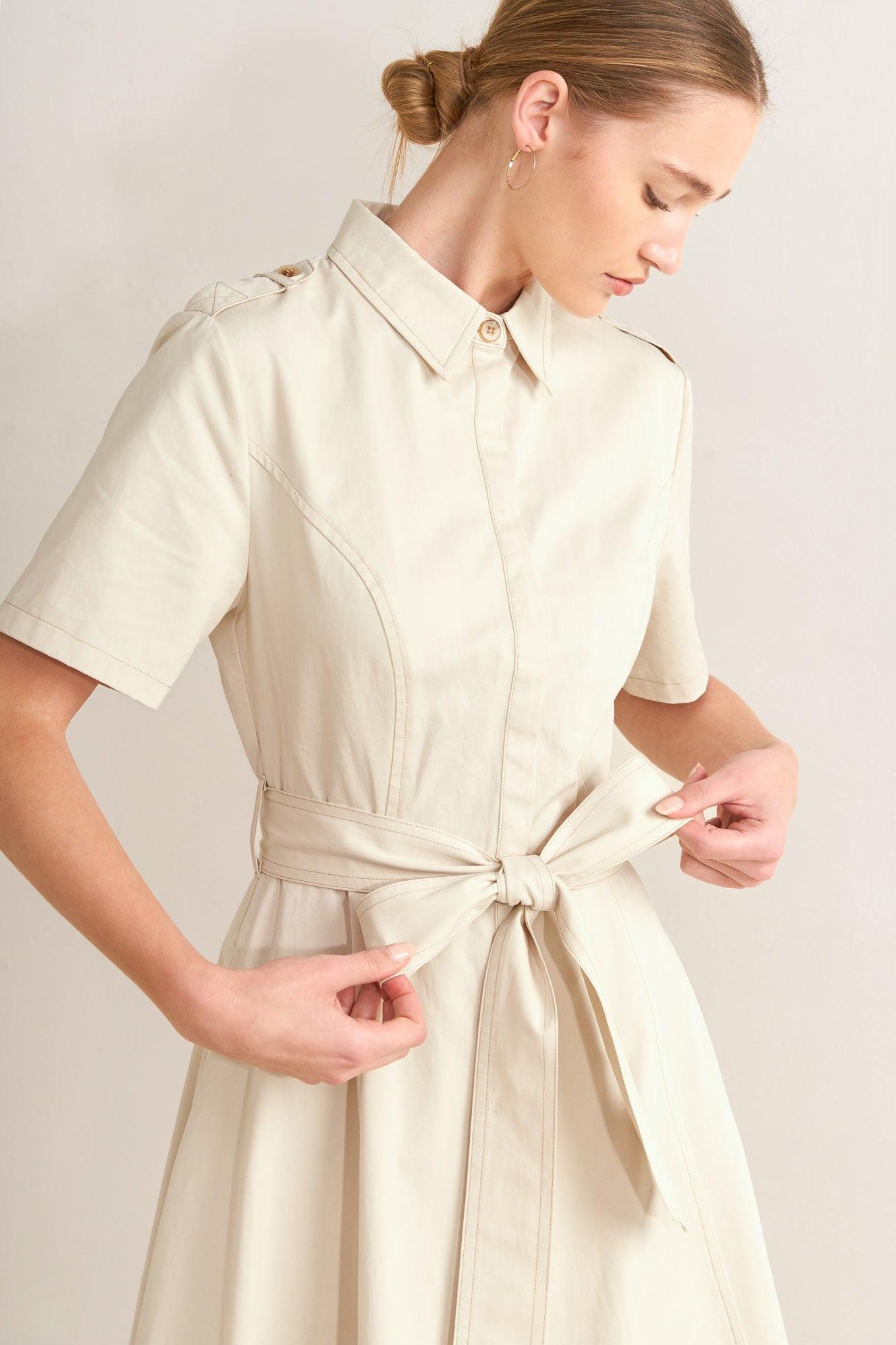 SANDSTONE GRACE WOVEN MIDI SHIRT DRESS - Glamourous Grace