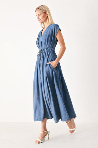 MIDNIGHT FLOW DENIM MIDI DRESS - Glamourous Grace