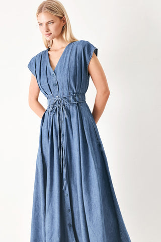 MIDNIGHT FLOW DENIM MIDI DRESS - Glamourous Grace
