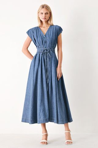 MIDNIGHT FLOW DENIM MIDI DRESS - Glamourous Grace