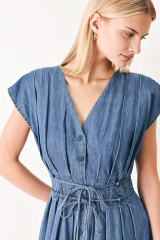 MIDNIGHT FLOW DENIM MIDI DRESS - Glamourous Grace