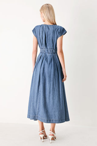 MIDNIGHT FLOW DENIM MIDI DRESS - Glamourous Grace