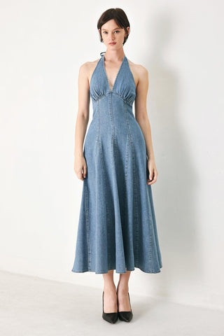 BLUE BLOSSOM DENIM MIDI DRESS - Glamourous Grace