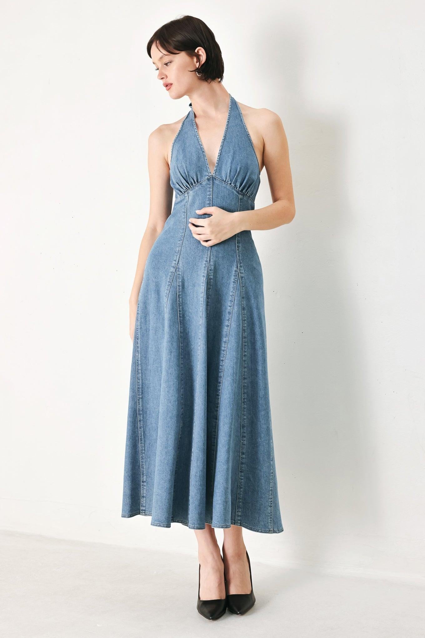 BLUE BLOSSOM DENIM MIDI DRESS - Glamourous Grace