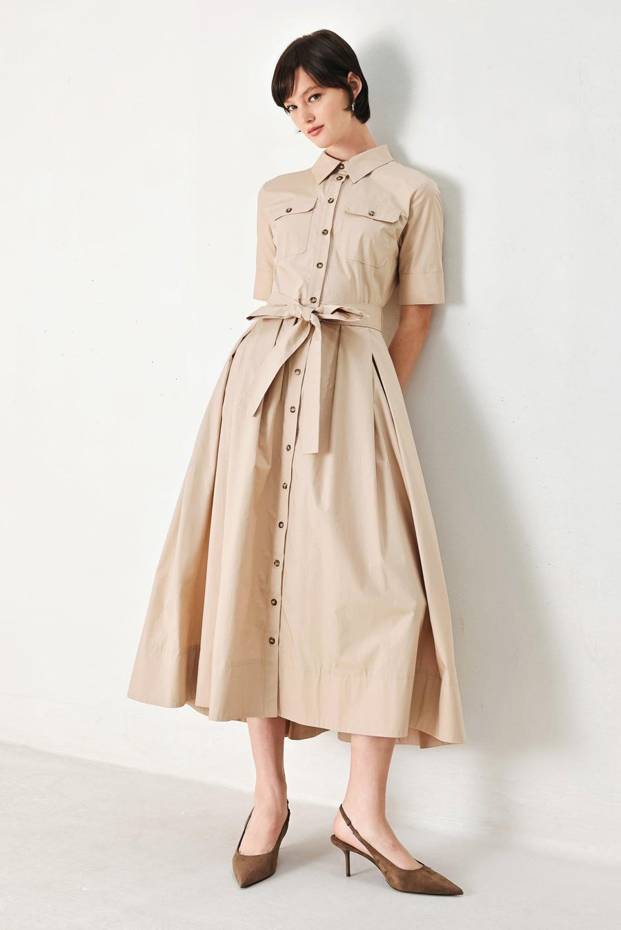 DESERT ICON WOVEN MIDI SHIRT DRESS - Glamourous Grace