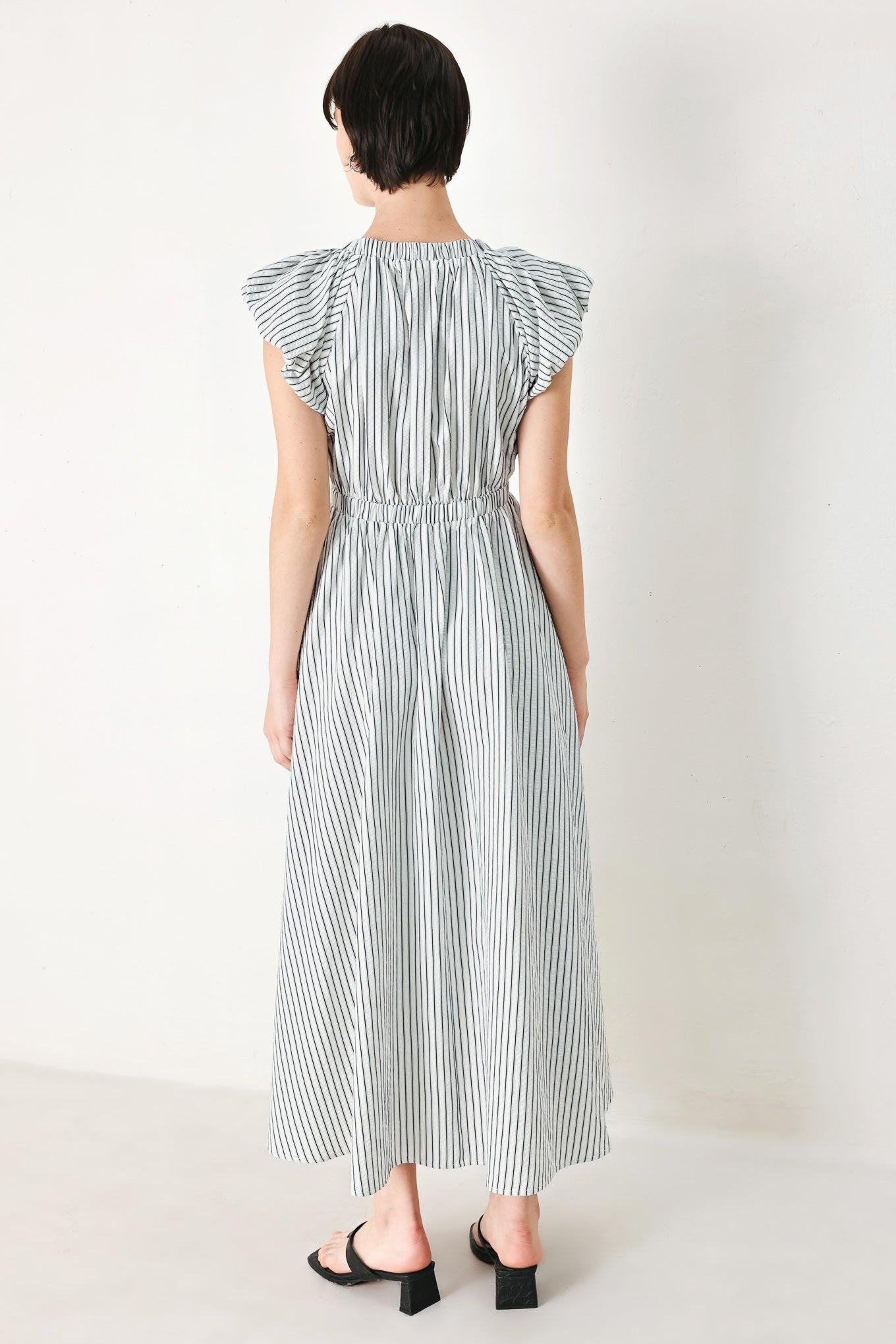 WHISPER STRIPE WOVEN MIDI DRESS - Glamourous Grace