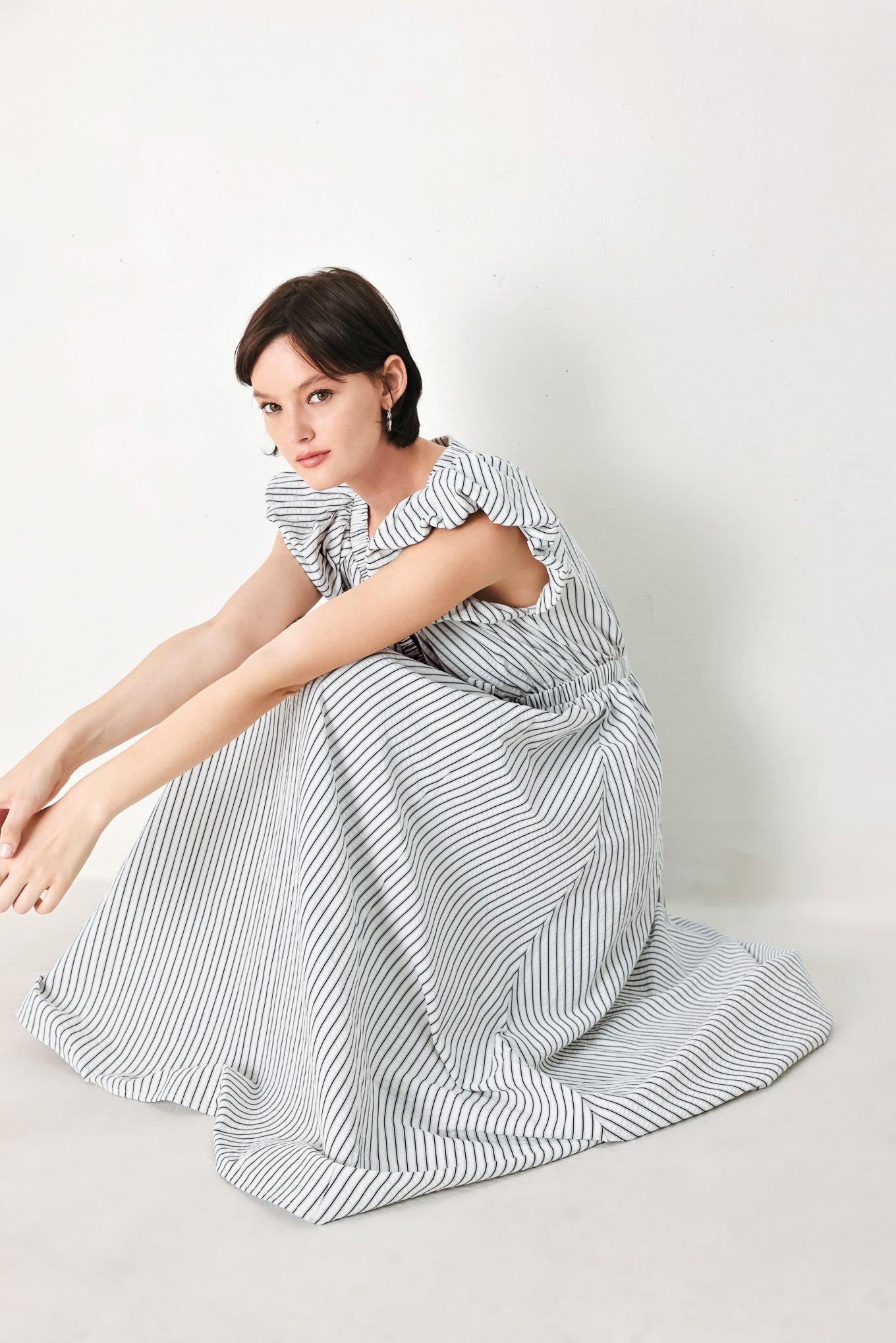 WHISPER STRIPE WOVEN MIDI DRESS - Glamourous Grace