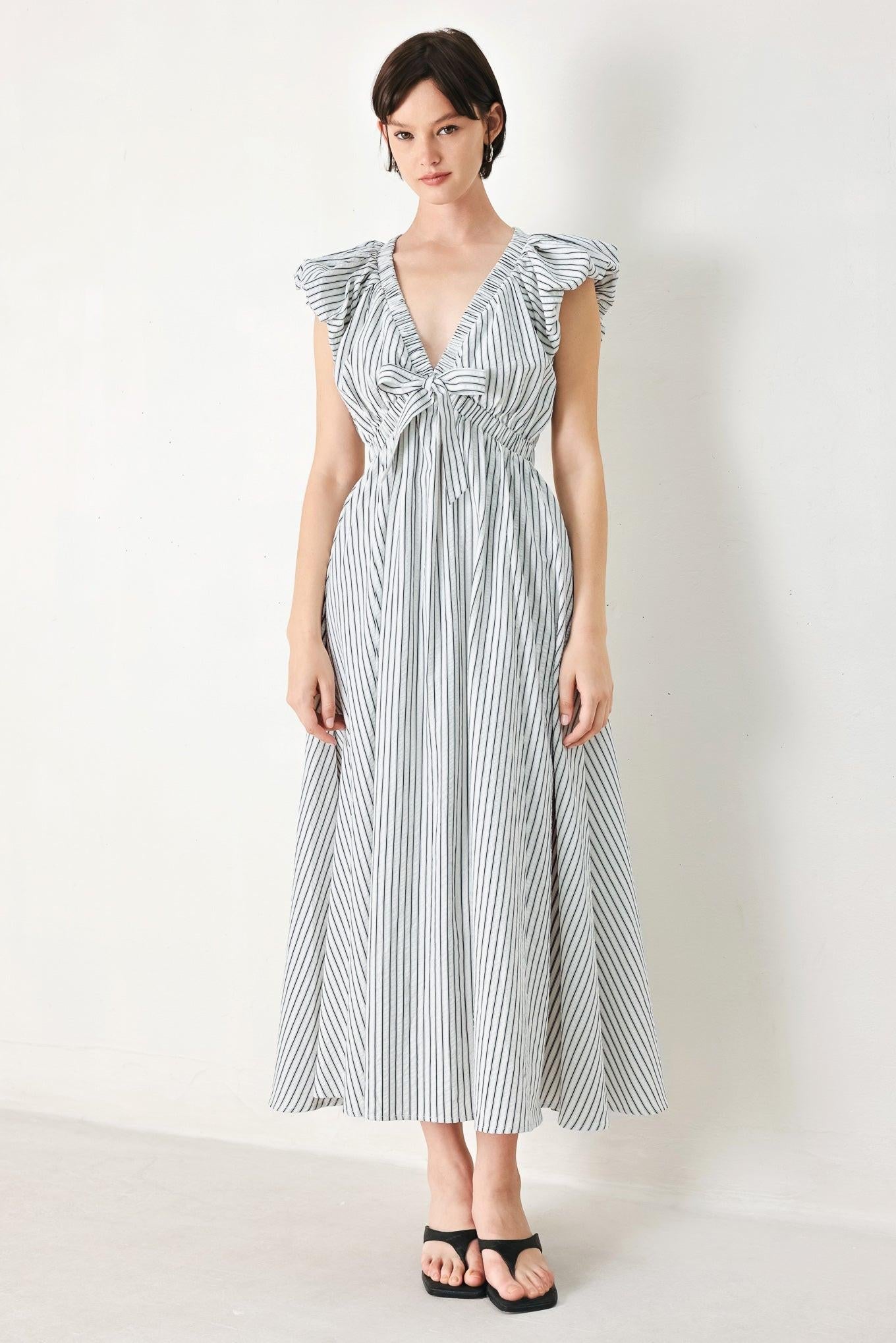 WHISPER STRIPE WOVEN MIDI DRESS - Glamourous Grace