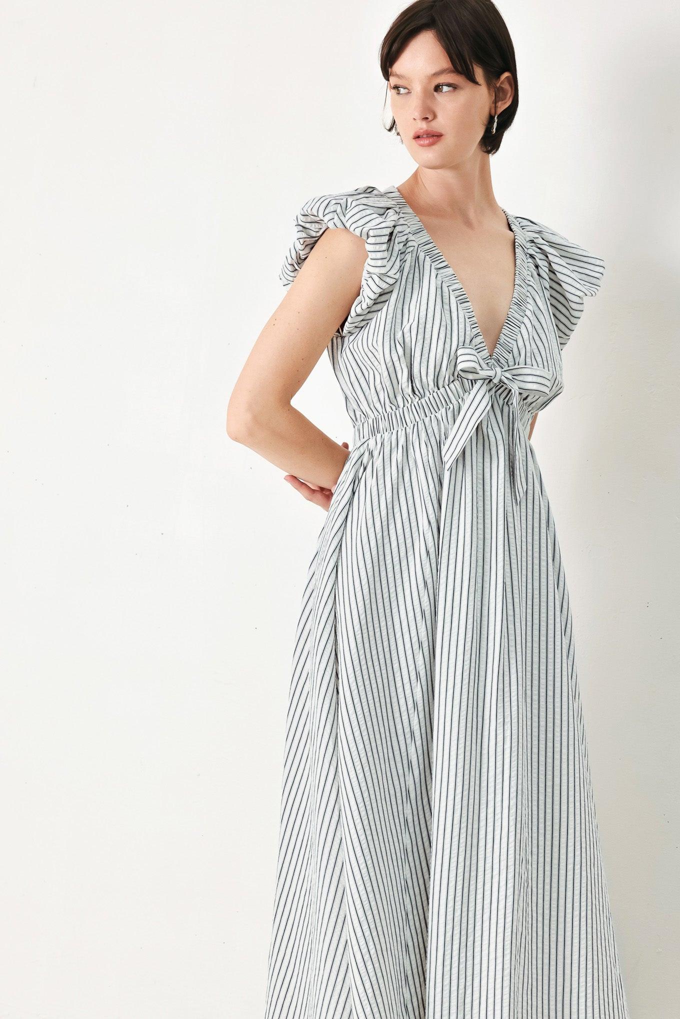 WHISPER STRIPE WOVEN MIDI DRESS - Glamourous Grace