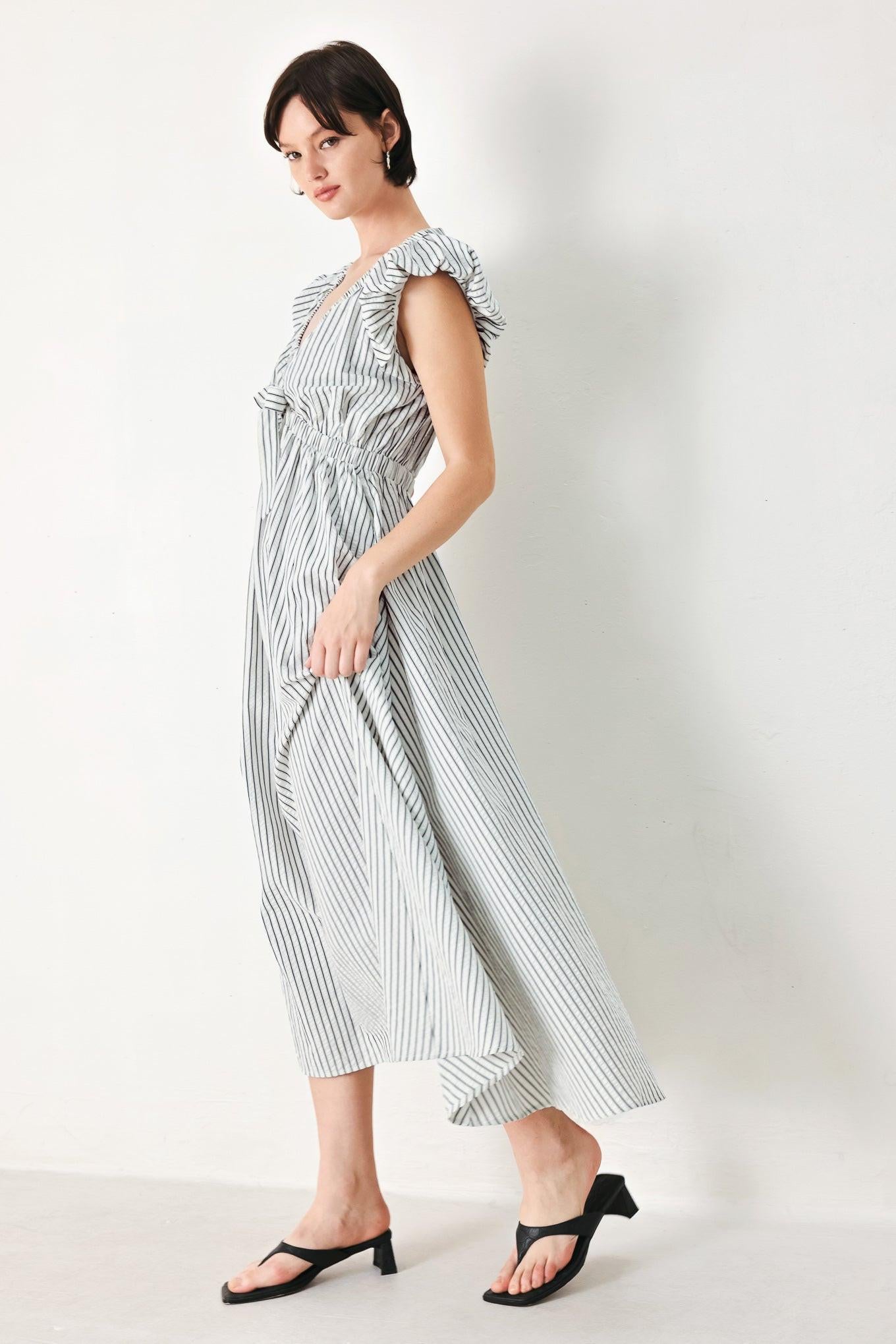 WHISPER STRIPE WOVEN MIDI DRESS - Glamourous Grace