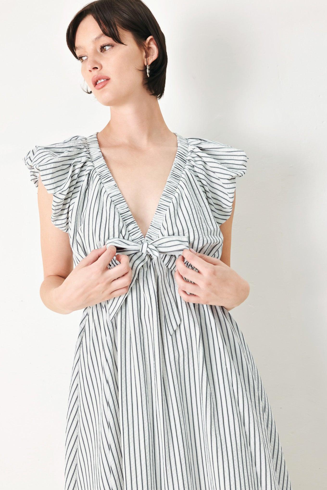 WHISPER STRIPE WOVEN MIDI DRESS - Glamourous Grace