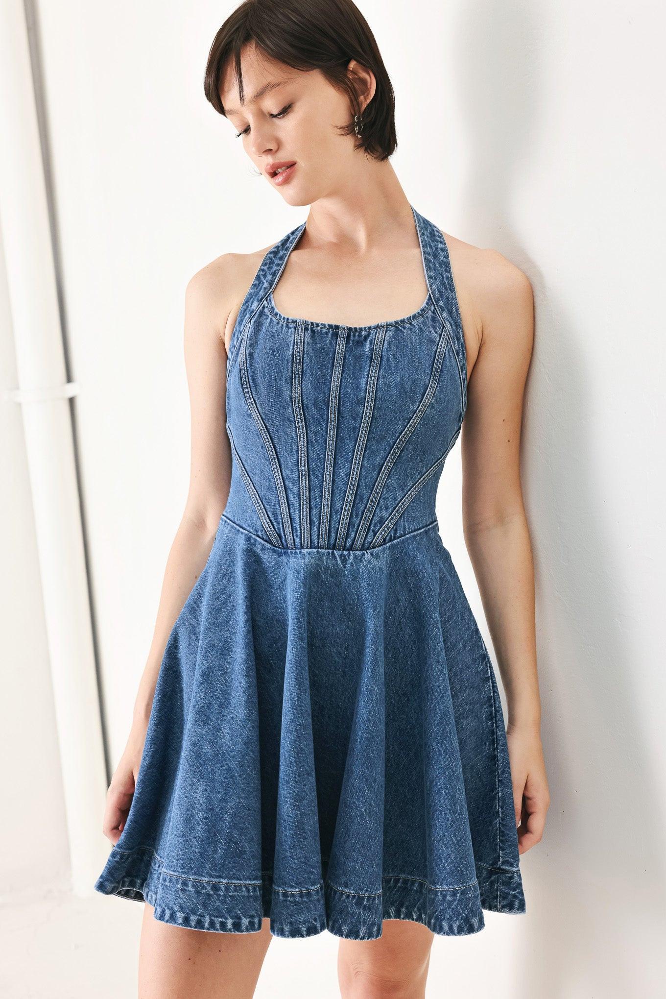 VINTAGE SHAPE DENIM MINI DRESS - Glamourous Grace