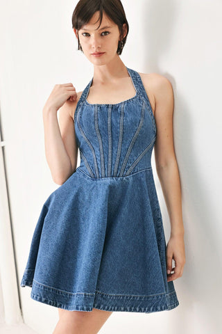 VINTAGE SHAPE DENIM MINI DRESS - Glamourous Grace