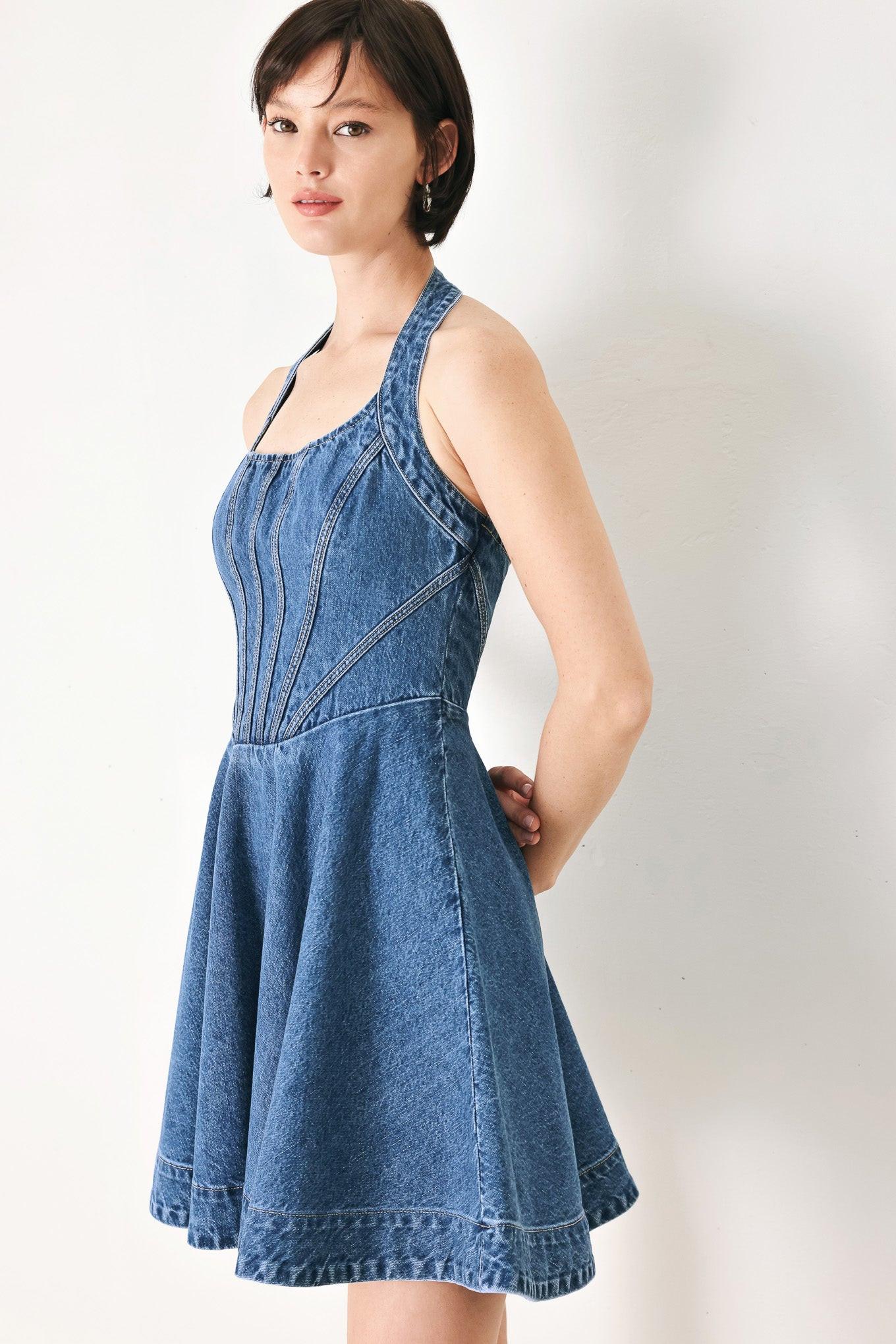 VINTAGE SHAPE DENIM MINI DRESS - Glamourous Grace