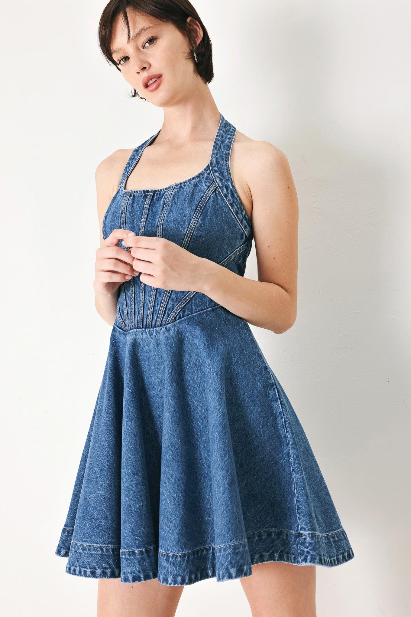 VINTAGE SHAPE DENIM MINI DRESS - Glamourous Grace