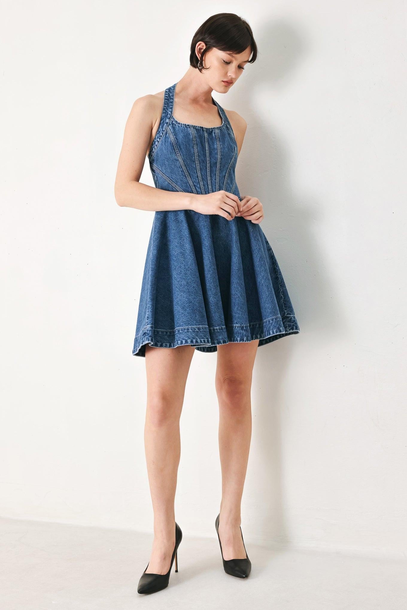 VINTAGE SHAPE DENIM MINI DRESS - Glamourous Grace