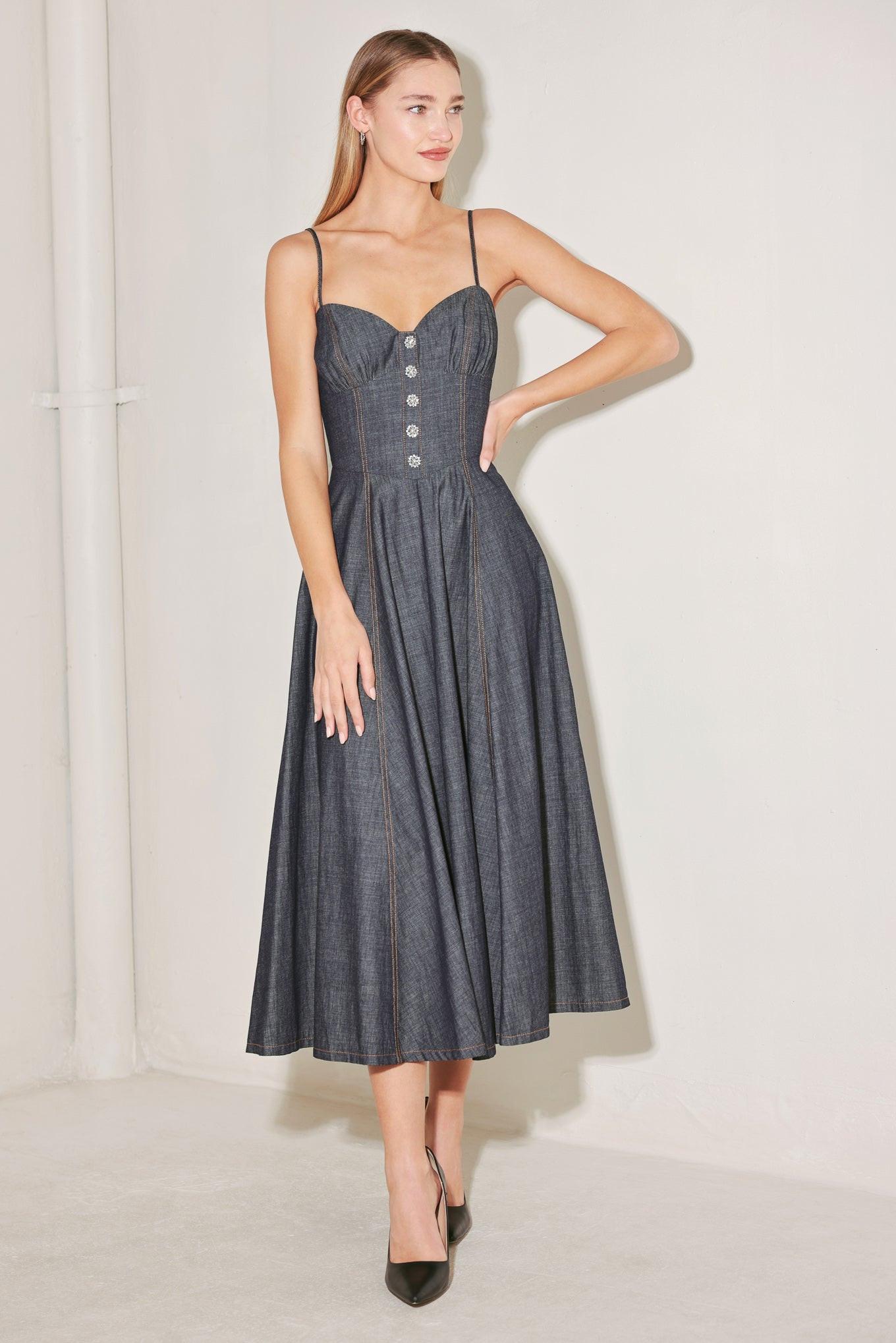 AFTER HOURS SERENADE DENIM MIDI DRESS - Glamourous Grace