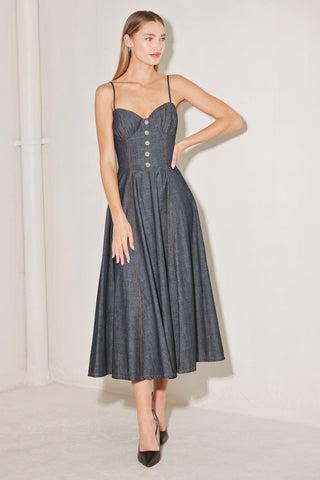 AFTER HOURS SERENADE DENIM MIDI DRESS - Glamourous Grace