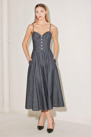 AFTER HOURS SERENADE DENIM MIDI DRESS - Glamourous Grace
