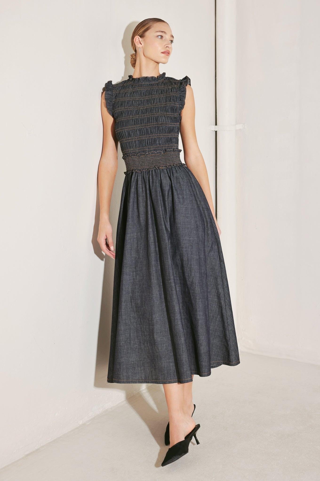 ROMANTIC REVERIE DENIM MIDI DRESS - Glamourous Grace