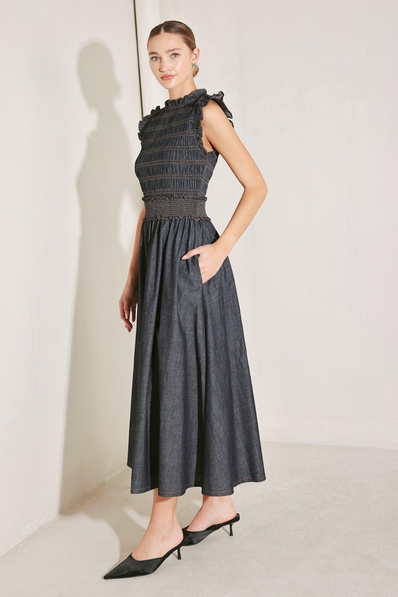 ROMANTIC REVERIE DENIM MIDI DRESS - Glamourous Grace