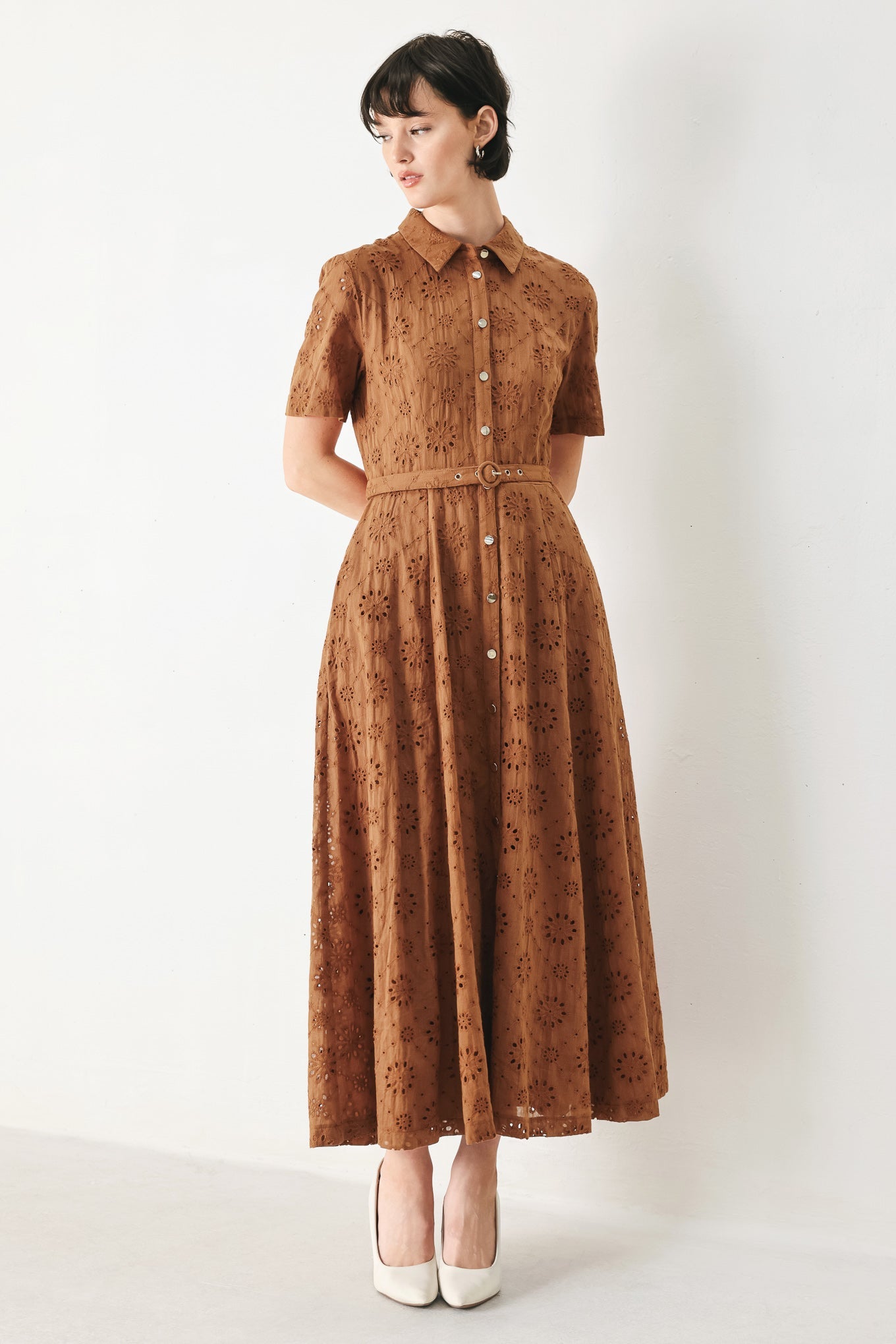 TIMELESS LOVE WOVEN EYELET MIDI DRESS - Glamourous Grace LLC