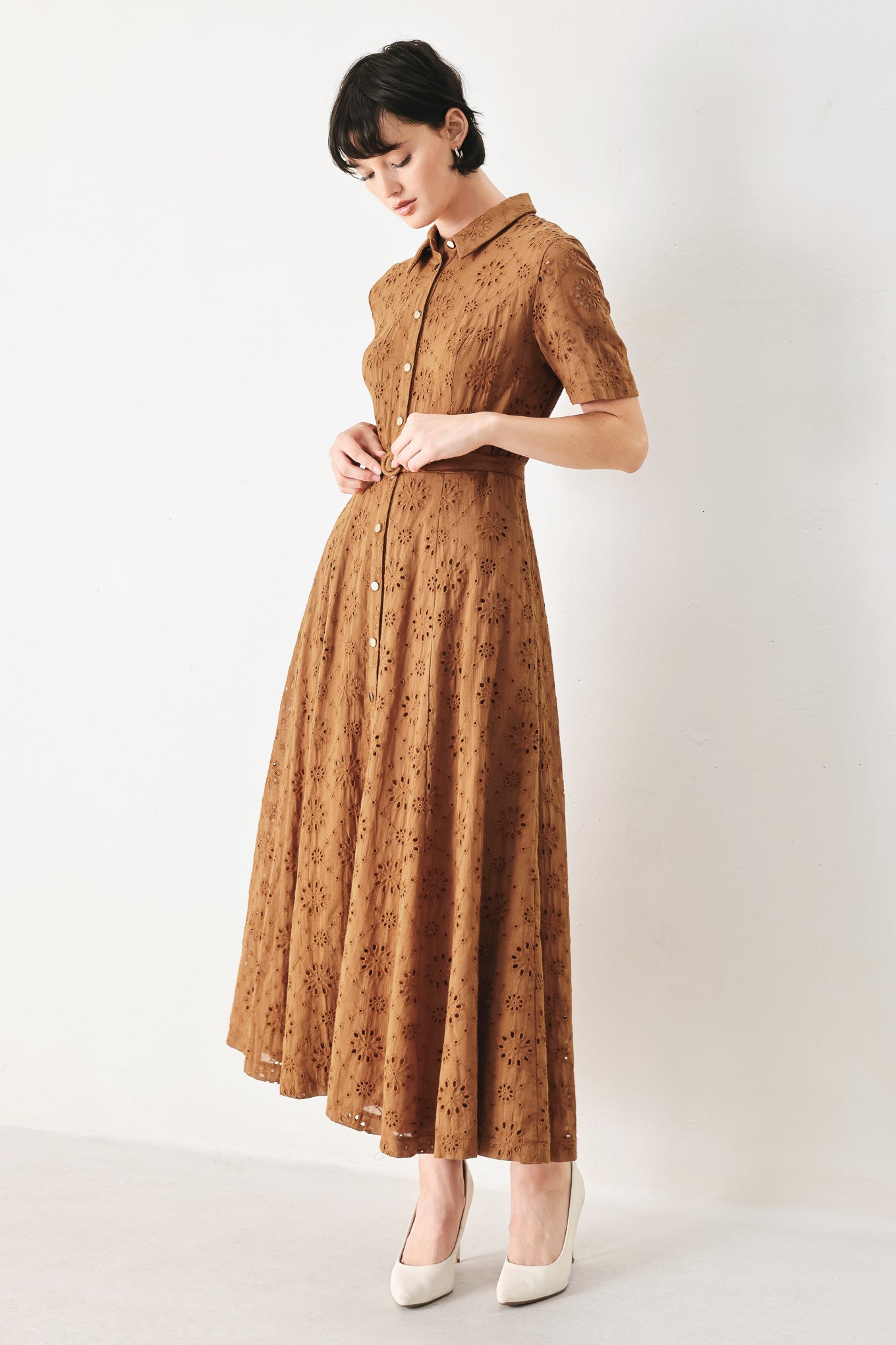 TIMELESS LOVE WOVEN EYELET MIDI DRESS - Glamourous Grace LLC