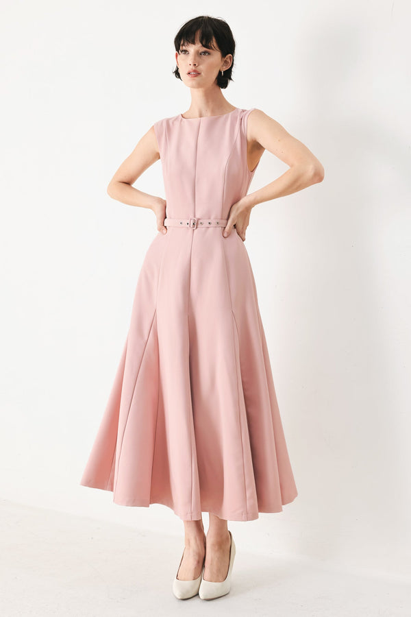 CALM AFTERGLOW BLUSH WOVEN MIDI DRESS - Glamourous Grace