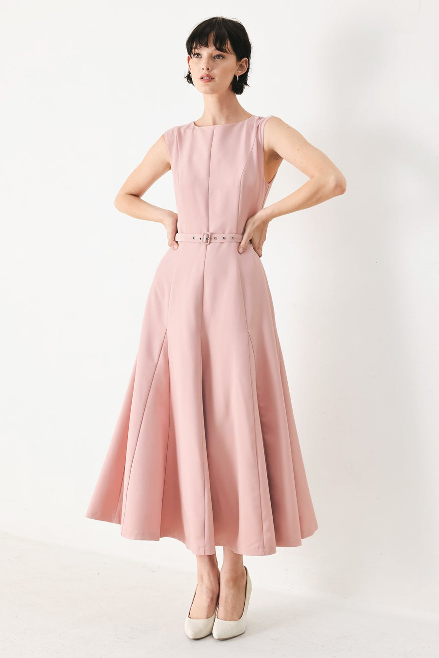 CALM AFTERGLOW BLUSH WOVEN MIDI DRESS - Glamourous Grace