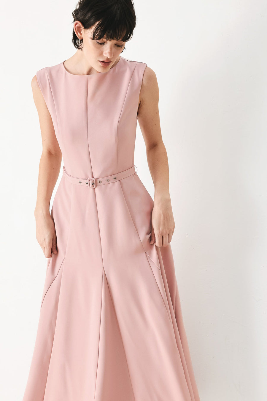 CALM AFTERGLOW BLUSH WOVEN MIDI DRESS - Glamourous Grace