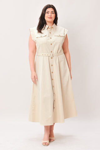 NEUTRAL COMMAND WOVEN SHIRT DRESS - Glamourous Grace