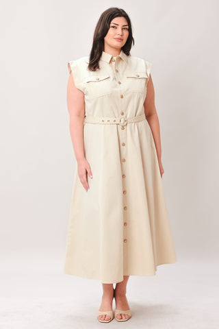 NEUTRAL COMMAND WOVEN SHIRT DRESS - Glamourous Grace