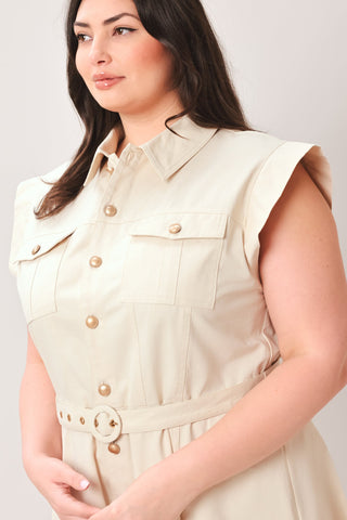 NEUTRAL COMMAND WOVEN SHIRT DRESS - Glamourous Grace