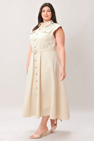 NEUTRAL COMMAND WOVEN SHIRT DRESS - Glamourous Grace