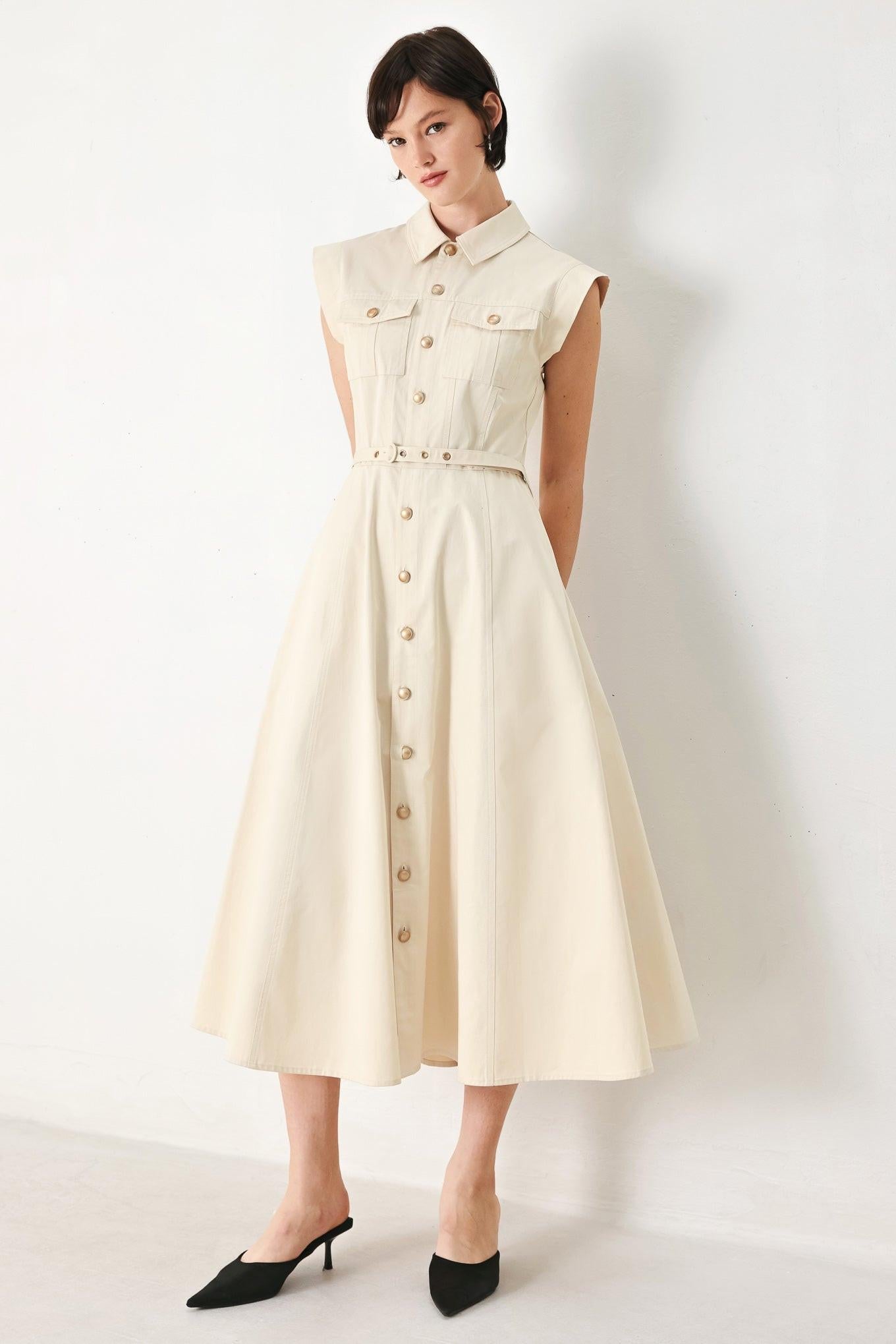 NEUTRAL COMMAND WOVEN SHIRT DRESS - Glamourous Grace