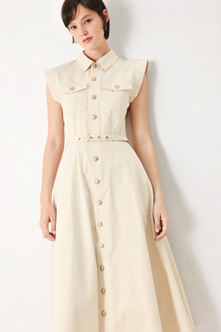 NEUTRAL COMMAND WOVEN SHIRT DRESS - Glamourous Grace