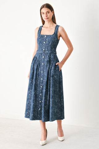 MIDNIGHT GARDEN DENIM MIDI DRESS - Glamourous Grace
