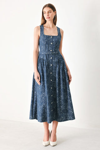 MIDNIGHT GARDEN DENIM MIDI DRESS - Glamourous Grace