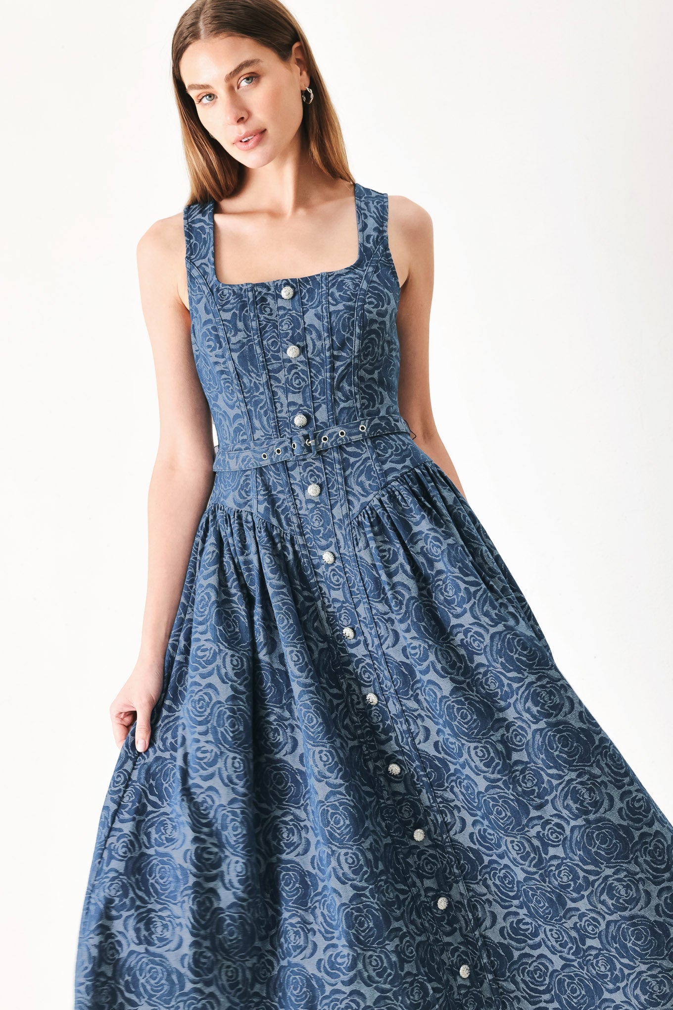 MIDNIGHT GARDEN DENIM MIDI DRESS - Glamourous Grace