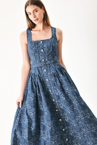 MIDNIGHT GARDEN DENIM MIDI DRESS - Glamourous Grace