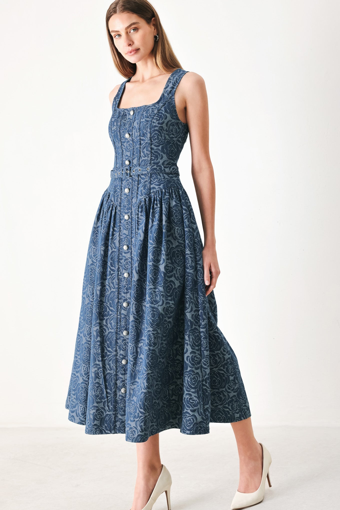 MIDNIGHT GARDEN DENIM MIDI DRESS - Glamourous Grace