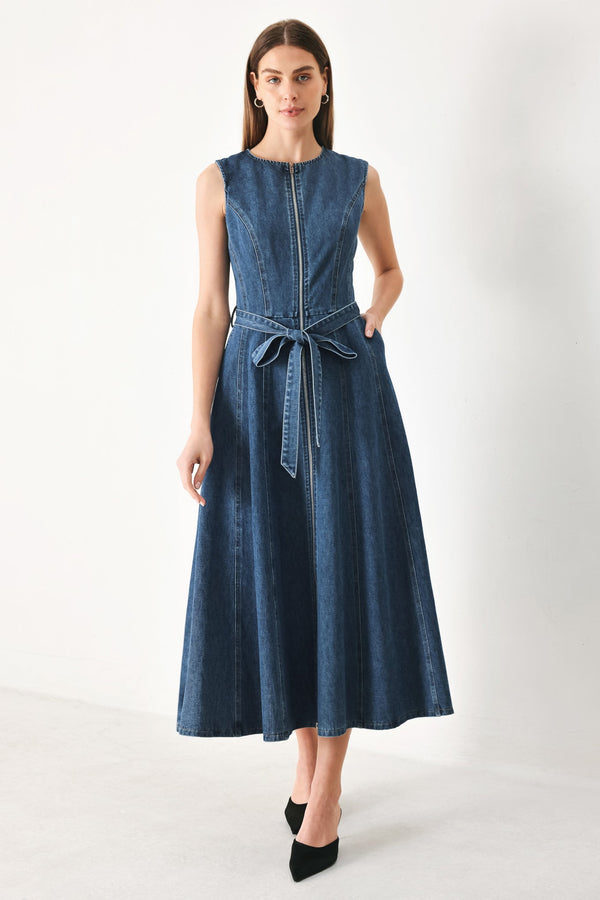 INDIGO SILHOUETTE DENIM MIDI DRESS - Glamourous Grace