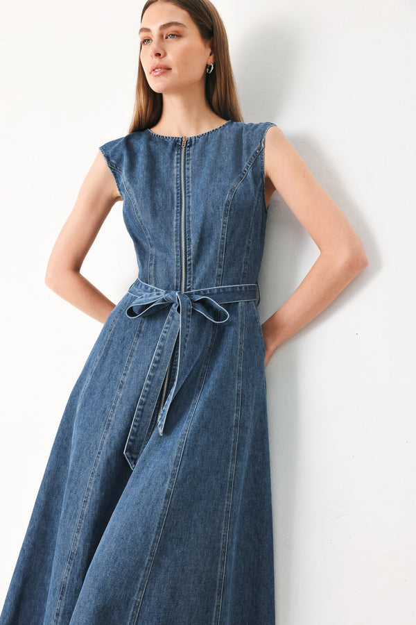 INDIGO SILHOUETTE DENIM MIDI DRESS - Glamourous Grace