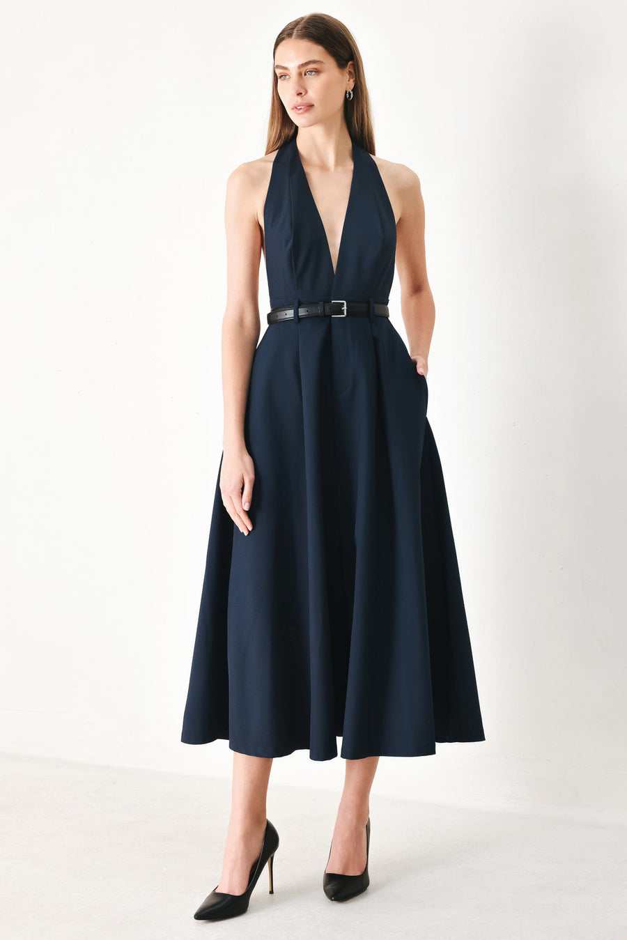 MIDNIGHT FORM WOVEN MIDI DRESS - Glamourous Grace