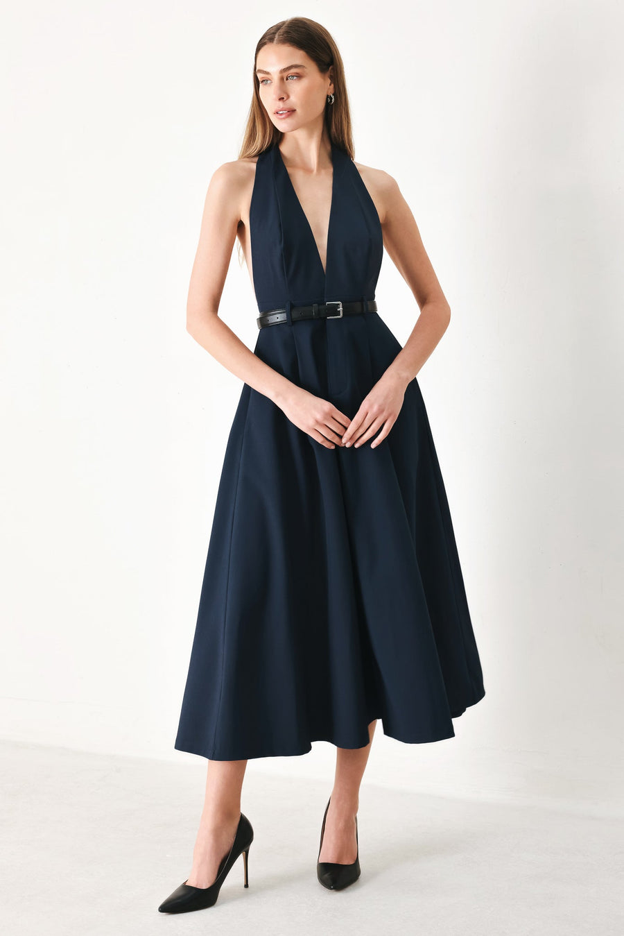MIDNIGHT FORM WOVEN MIDI DRESS - Glamourous Grace