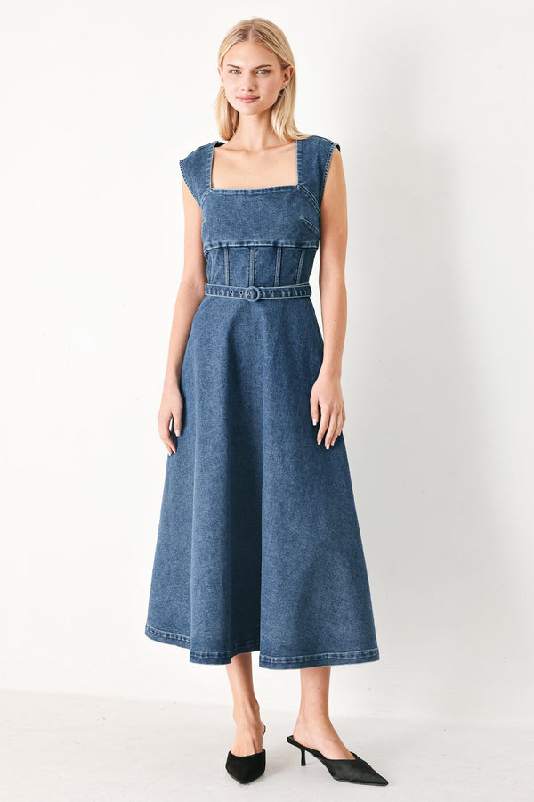 QUIET MUSE DENIM MIDI DRESS - Glamourous Grace