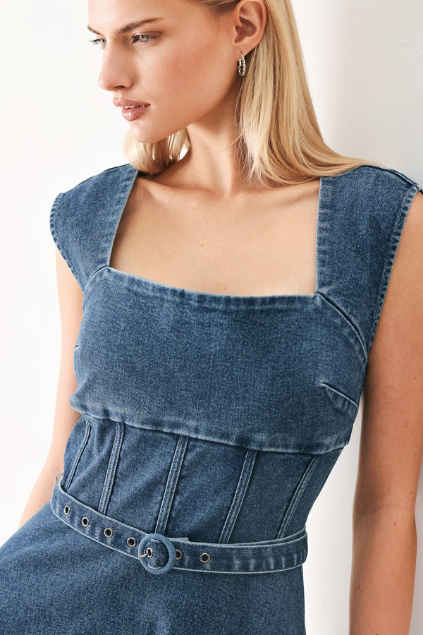 QUIET MUSE DENIM MIDI DRESS - Glamourous Grace