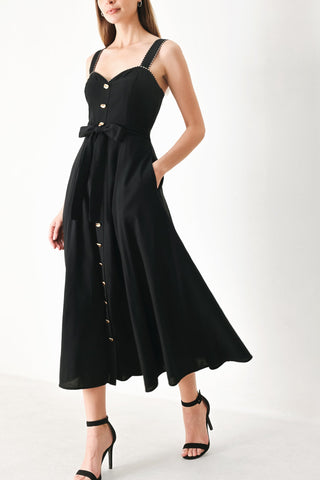 LOVELY NOIR WOVEN MIDI DRESS - Glamourous Grace
